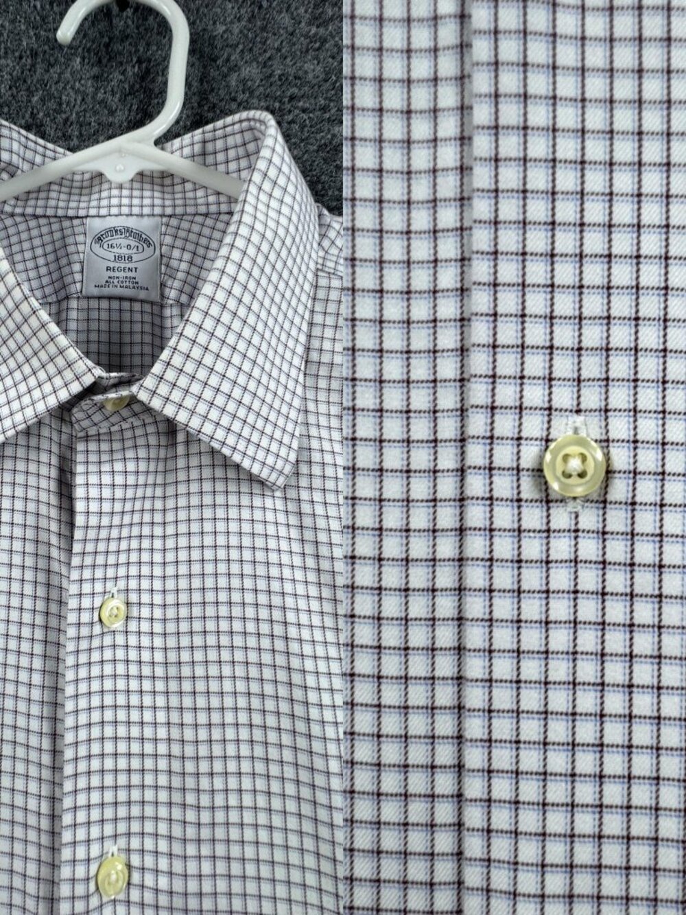 Brooks Brothers Non-Iron Regent Cotton Check 16.5 0/1 Men Shirt Long Sleeve